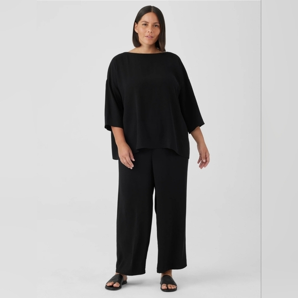 Eileen Fisher Silk Straight Leg Flat Front Side Zip Flowy Pants Black Size 3X - Picture 1 of 13